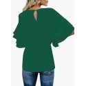 A1 Alpine Green Women's Casual 3/4 Tiered Bell Sleeve Crewneck Loose Tops Blouses Shirt