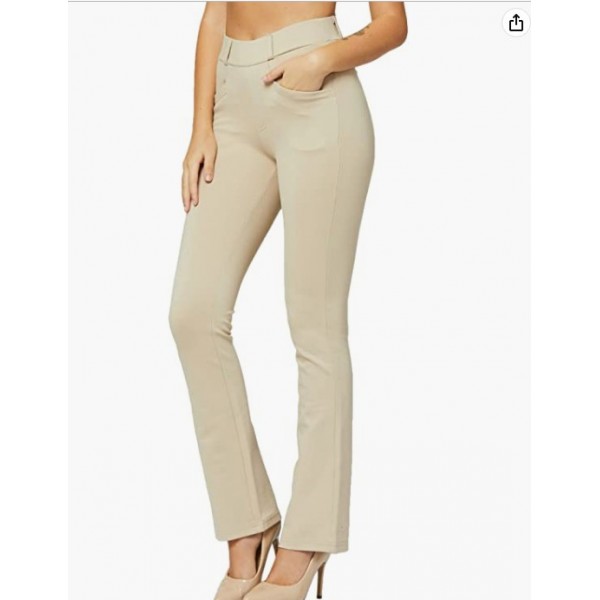 Bootcut - Beige Nude Women's Stretch Dress Pants - Wear to Work - Ponte Treggings