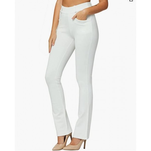Bootcut - White Women's Stretch Dress Pants - Wear to Work - Ponte Treggings