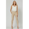 Slim Leg With Buttons - Beige Nude  Women's Stretch Dress Pants - Wear to Work - Ponte Treggings