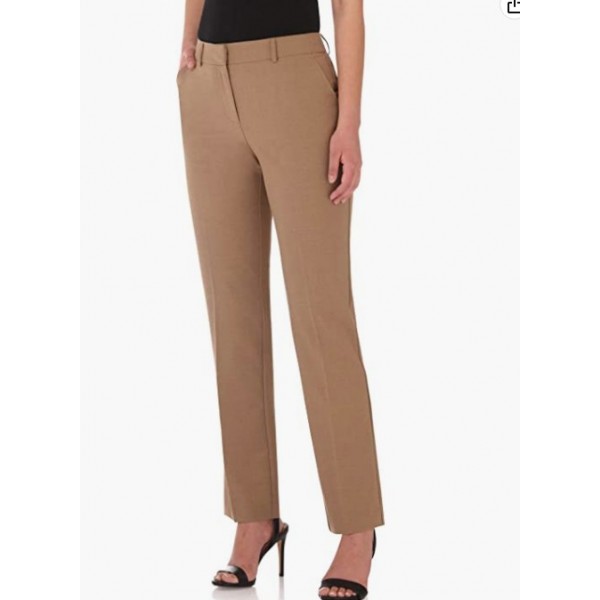 Taupe Mix Women's Smart Stretch Desk to Dinner Straight Leg Pant w/Zipper Closure