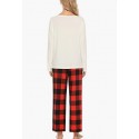 White(red Plaid)   Womens Pajama Set Long Sleeve Pajamas Round Neck Lounge Soft Pjs S-XXL