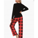 Black(red Plaid)   Womens Pajama Set Long Sleeve Pajamas Round Neck Lounge Soft Pjs S-XXL