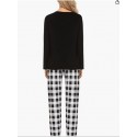 Black(white Plaid)   Womens Pajama Set Long Sleeve Pajamas Round Neck Lounge Soft Pjs S-XXL