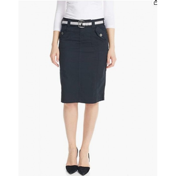 Black Owl  Women's Cargo Skirt Knee Length - Cotton Stretch Poplin - Virginia