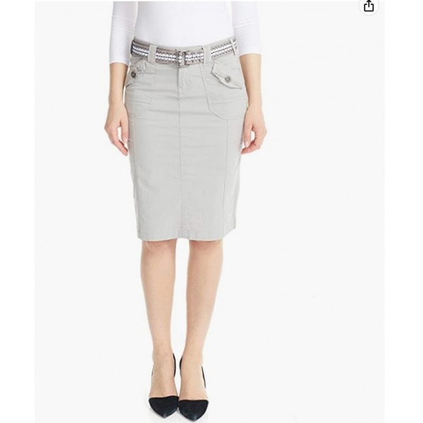 Grey Owl Owl  Women's Cargo Skirt Knee Length - Cotton Stretch Poplin - Virginia