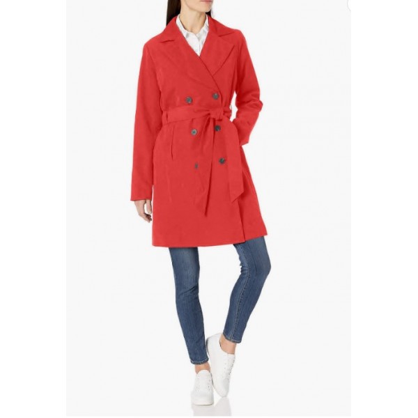 Red Women's Relaxed-Fit Water-Resistant Trench Coat