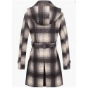 Plaid  Women's Trench Coat Double-Breasted Classic Lapel Overcoat Belted Slim Outerwear Coat with Detachable Hood