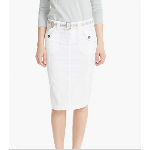 White Women's Cargo Skirt Knee Length - Cotton Stretch Poplin - Virginia